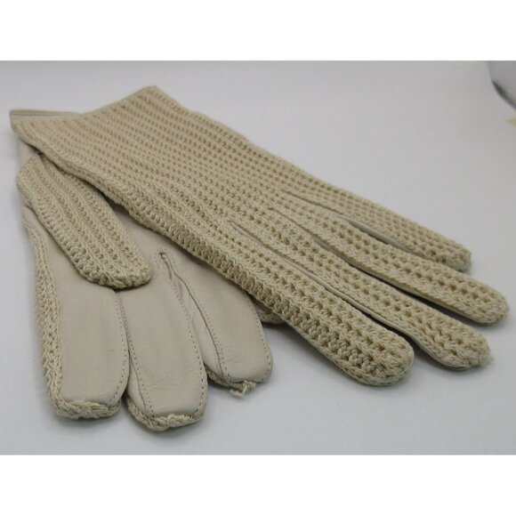 Vintage Barra Italy Crochet Leather Driving Gloves w/ Bag Size 7 Made in Italy - Picture 5 of 10